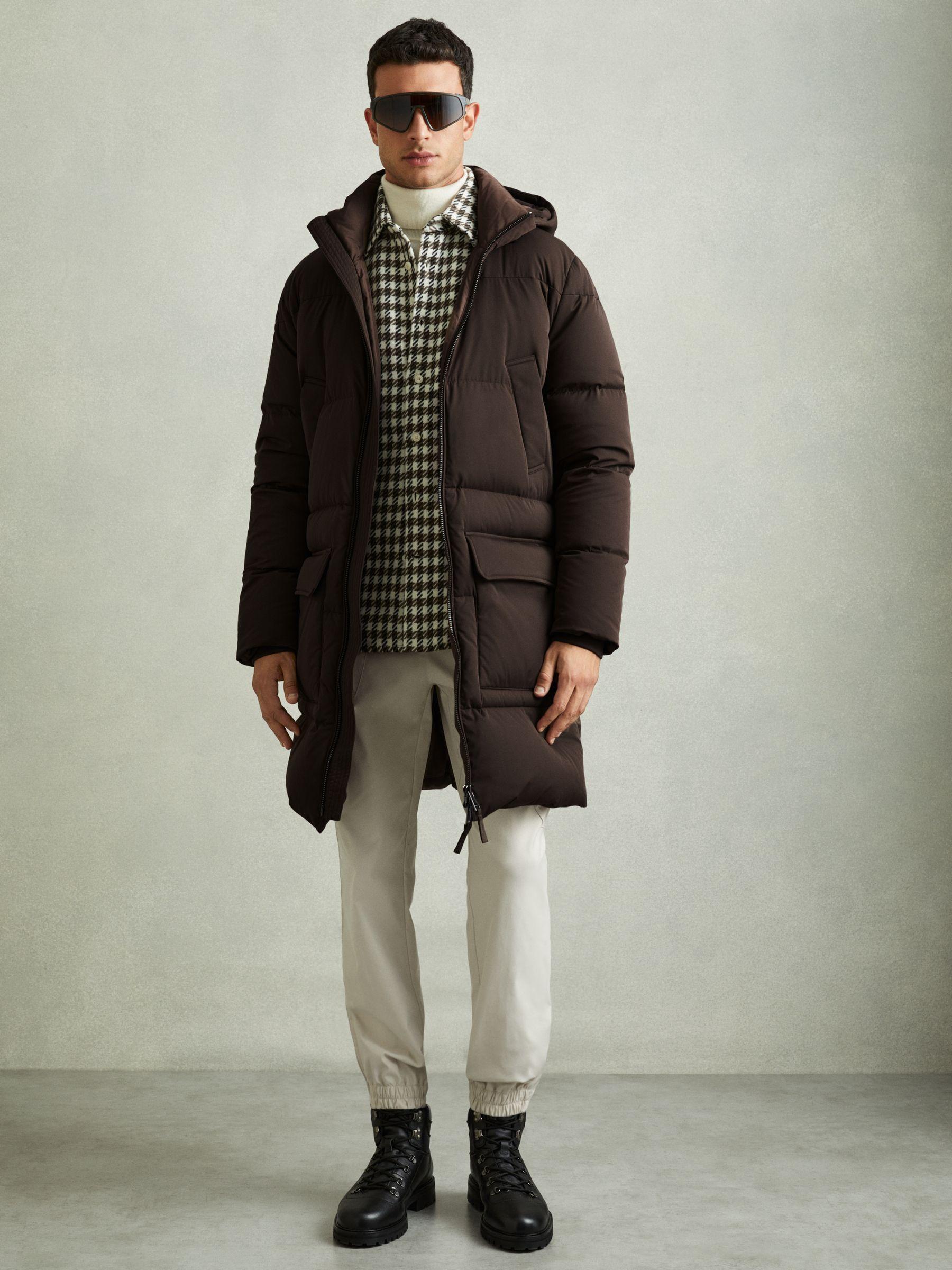 Quilted Hooded Puffer Coat in Brown Product Image