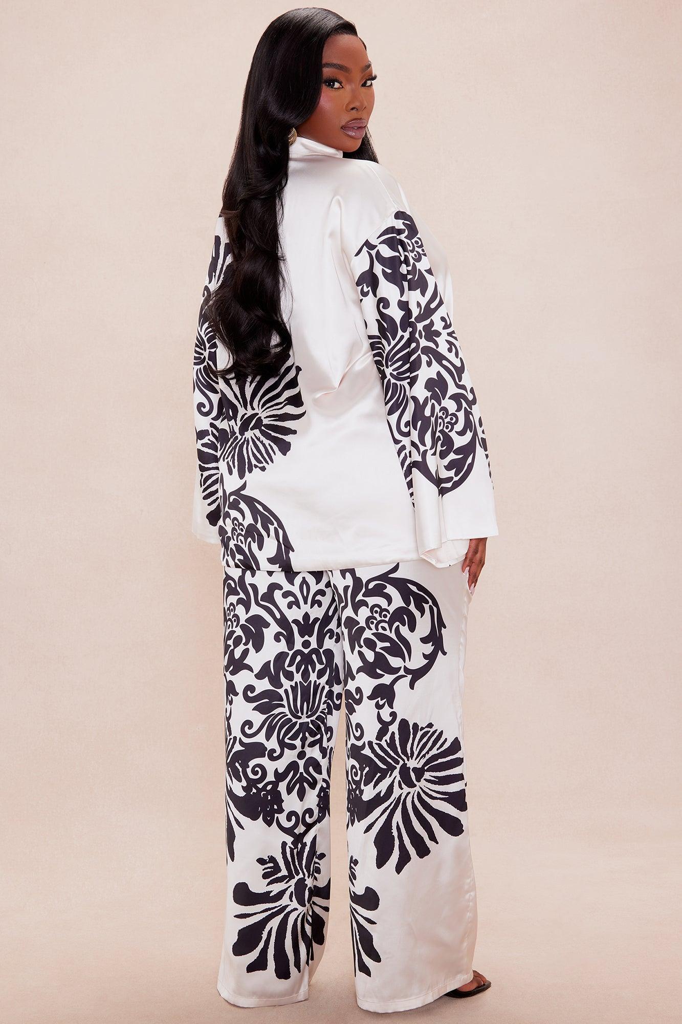 Abina Satin Wide Leg Pant Set - Cream/combo Product Image