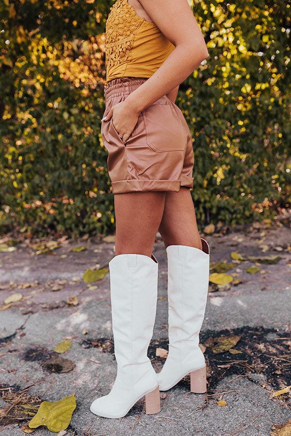 Called To Be Cute Faux Leather Shorts In Camel Product Image