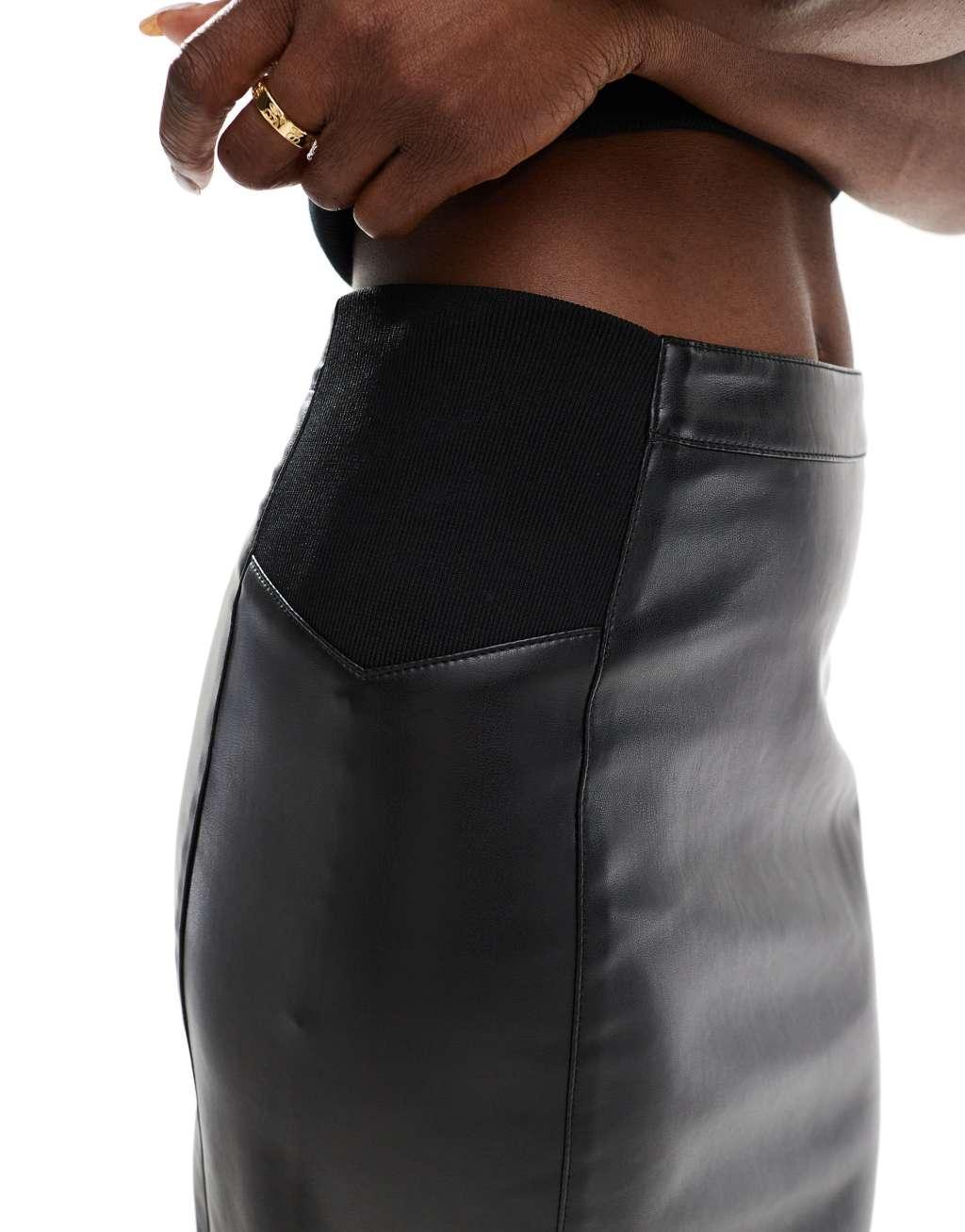 Vero Moda high waist stretch faux leather mini skirt in black Product Image