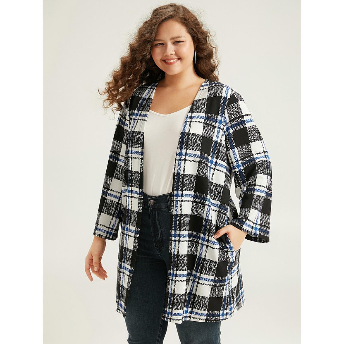 Plus Size Plaid Print Pocket Open Front Kimono Women Multicolor Casual Contrast Pocket Dailywear Kimonos BloomChic 14-16/1X Product Image