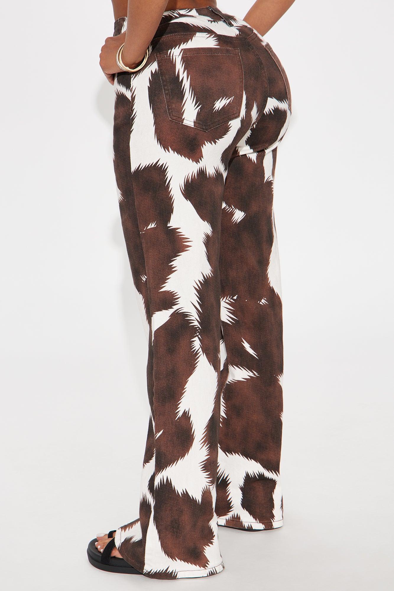 Horsing Around Printed Flare Jeans - Brown/combo Product Image