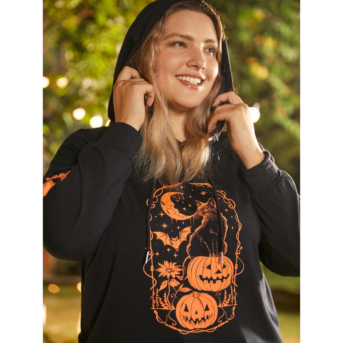 Plus Size Trick & Chic Graphic Sweatshirt Women Black Casual Drawstring Hooded Everyday Sweatshirts BloomChic 22-24/3X Product Image