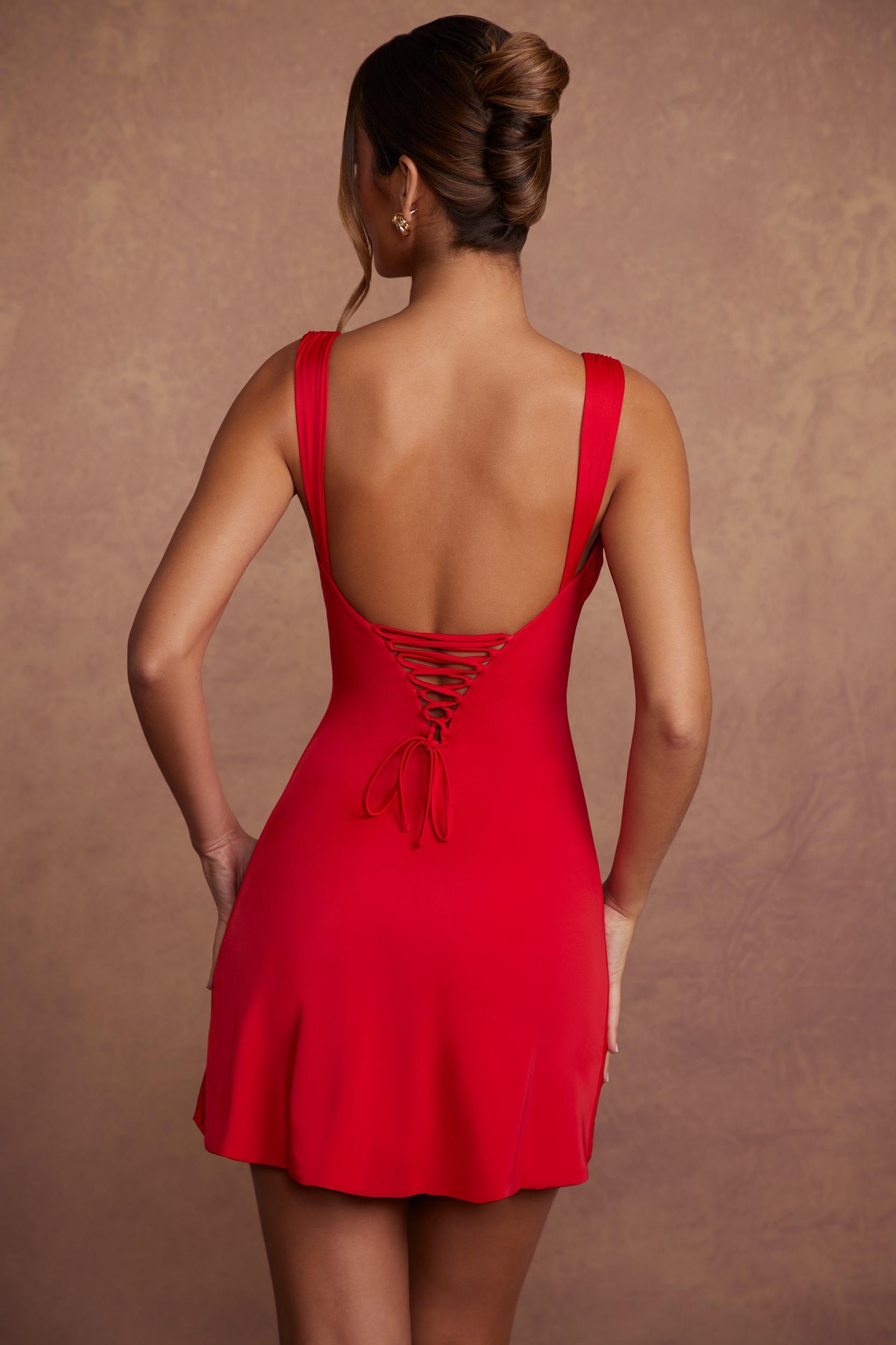 Tie Up Back Mini Dress in Red Product Image