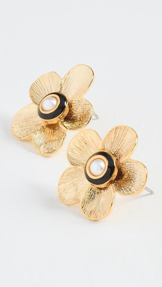 Kenneth Jay Lane Gold Flower Pierced Earrings | Shopbop Product Image