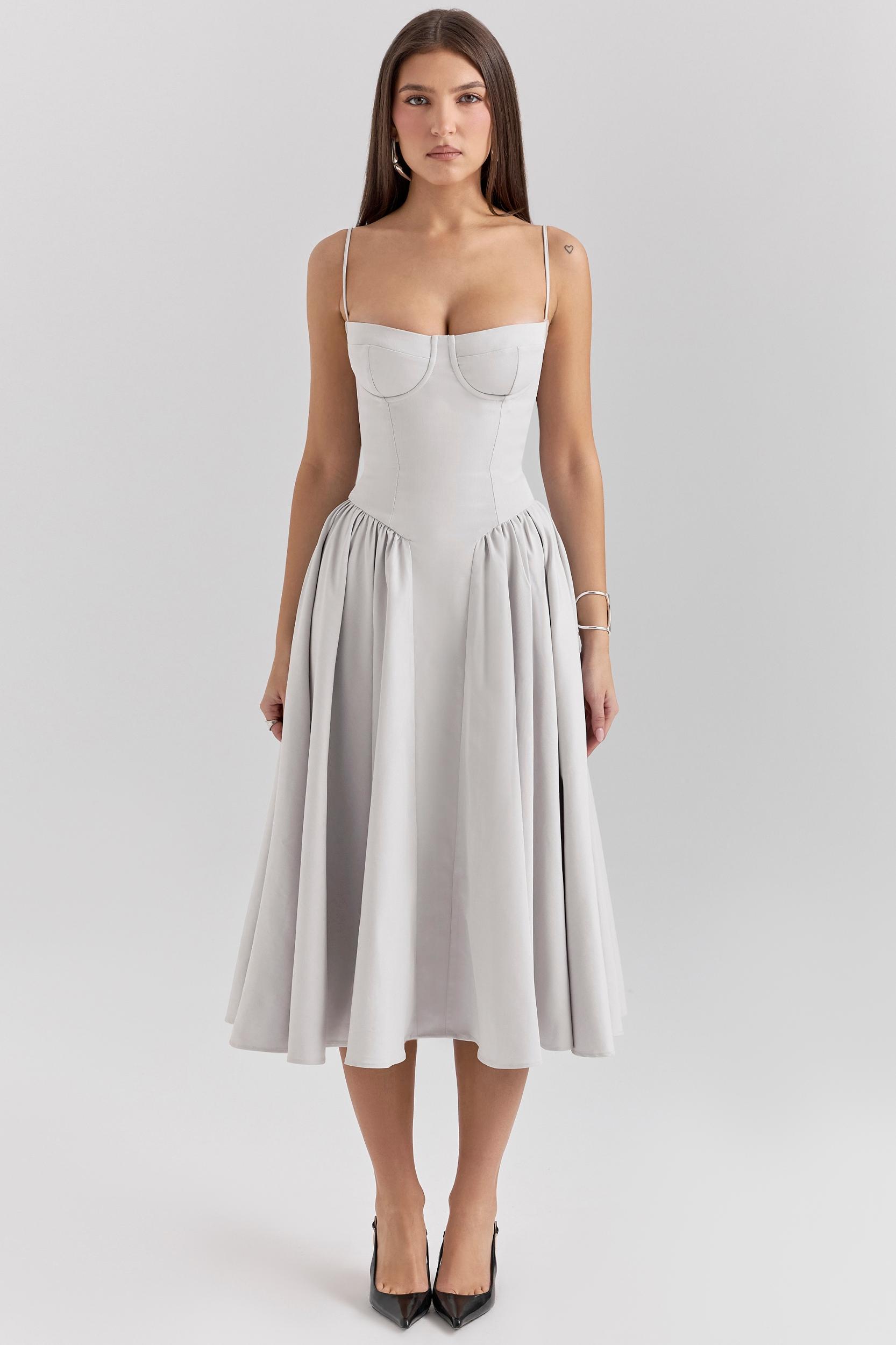 Samaria  dove grey corset midi dress Product Image