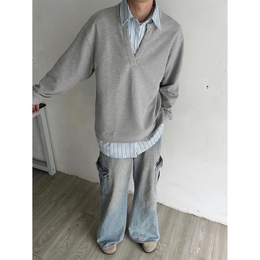 Mock Two-Piece Collared Sweatshirt Product Image