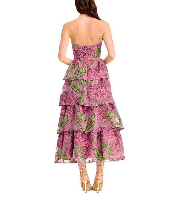Dress the Population Savannah Jacquard Floral Print Tiered Tea Length Dress Product Image