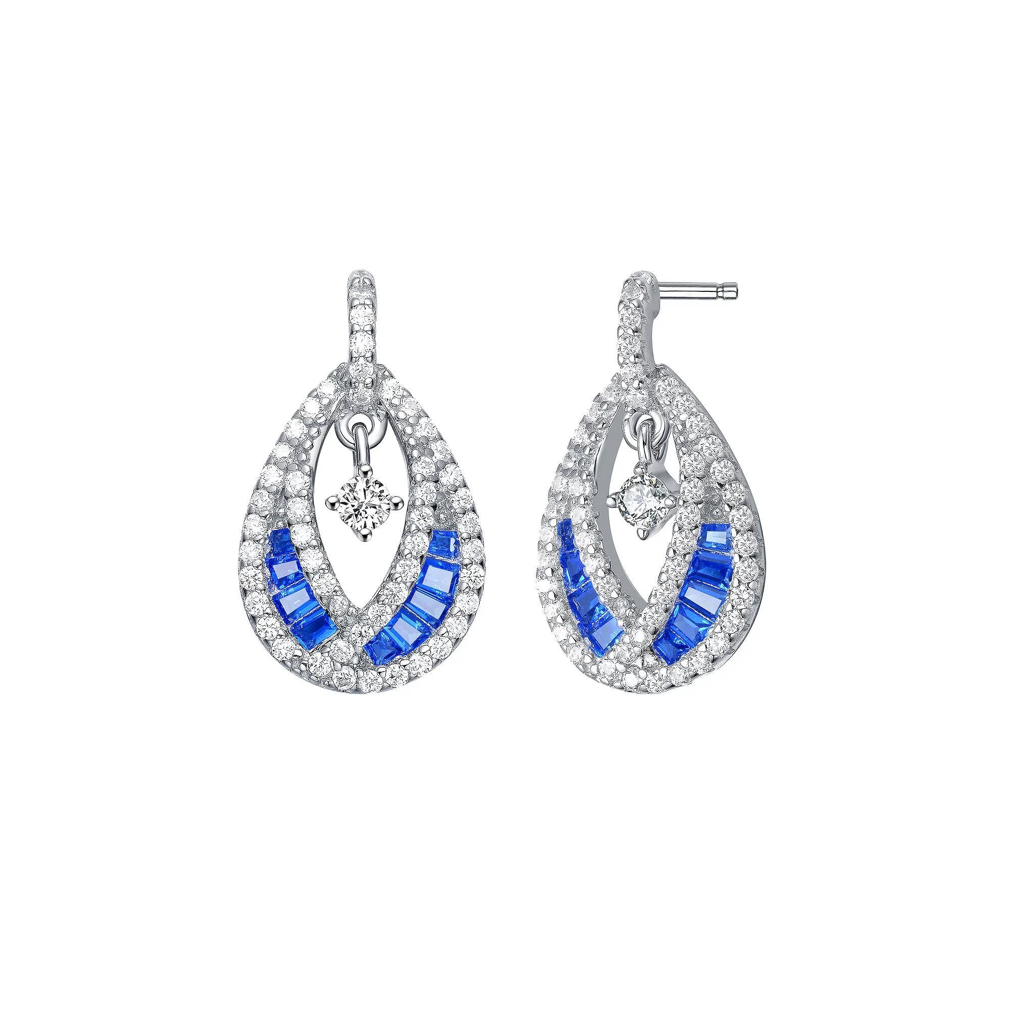 Sterling Silver Blue & White Cubic Zirconia Teardrop Earrings, Womens Product Image