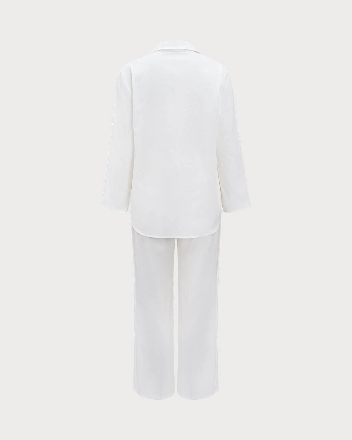 White Pure Cotton Long Sleeve Shirt Blouse Suit Product Image