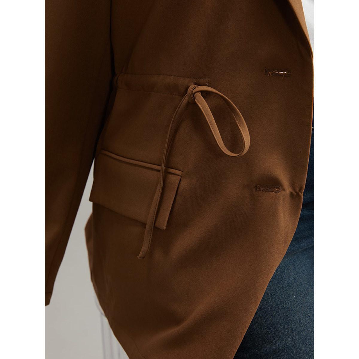 Plus Size Drawstring Flap Pocket Blazer Bronze Women Dailywear Plain Plain Sleeve Long Sleeve Suit Collar 22-24/3X Pocket Casual Blazers BloomChic Product Image
