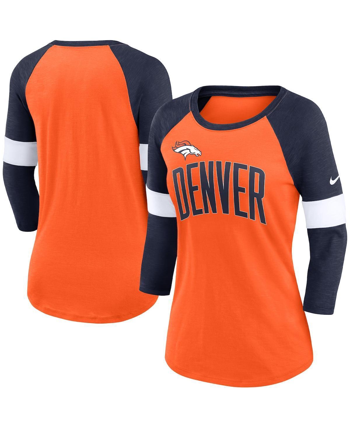 Women's Nike Los Angeles Chargers Heathered Gold/Heathered Powder Blue Football Pride Slub 3/4 Raglan Sleeve T-Shirt, Size: Large Product Image