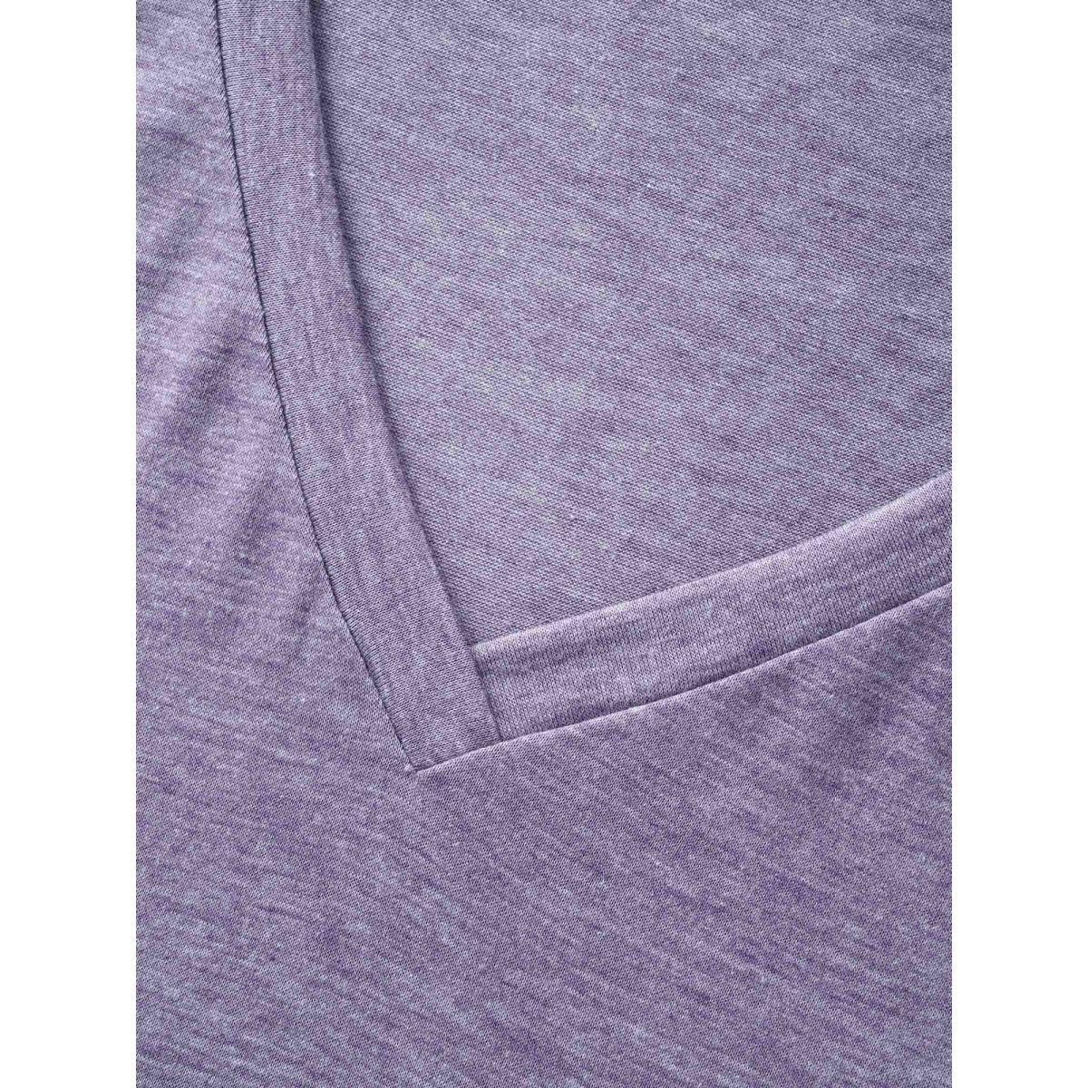 Plus Size Plain Button Detail Batwing Sleeve T-shirt Mauve Women Casual Plain V-neck Everyday T-shirts BloomChic 14-16/1X Product Image