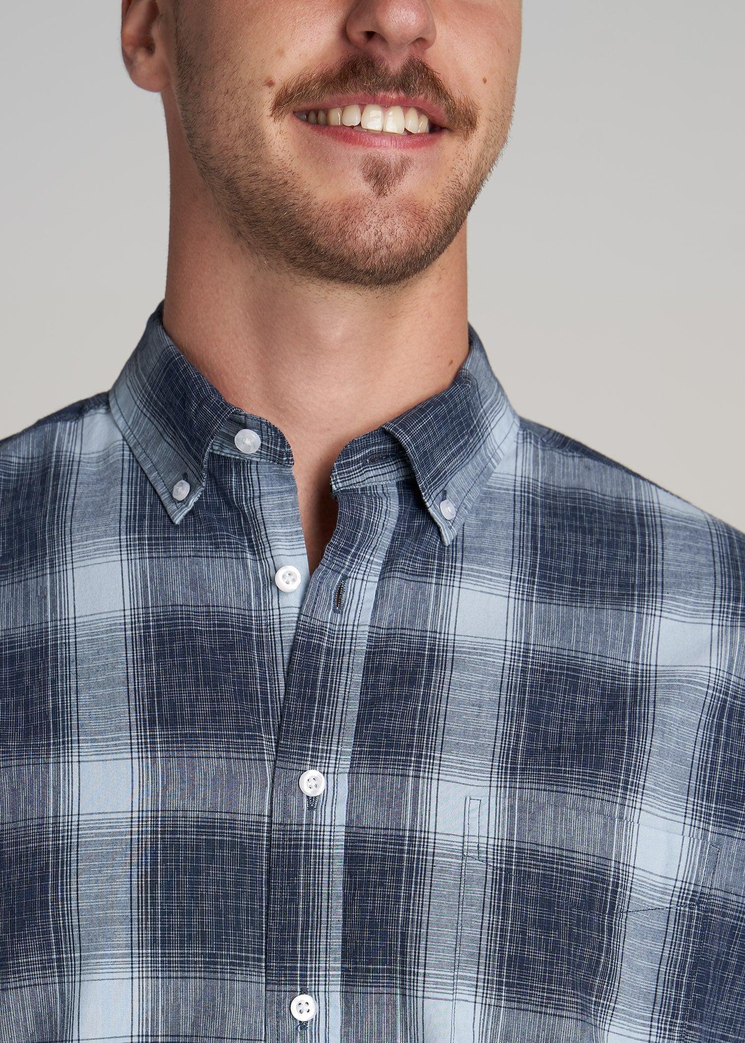 Soft-Wash Button-Up Shirt for Tall Men in Blues Plaid Product Image