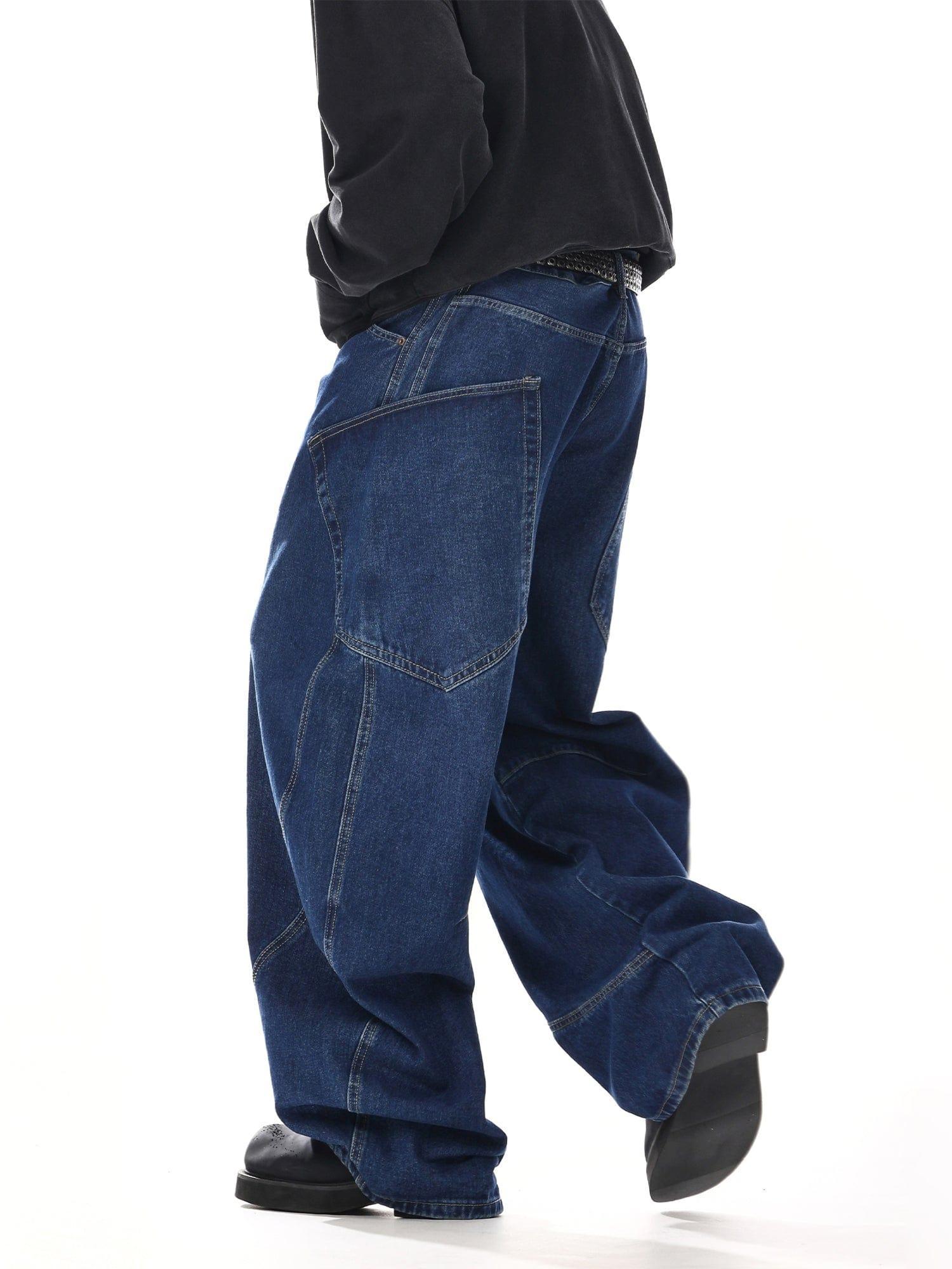 RT No. 12543 RECONSTRUCTED BLUE WORKWEAR BAGGY JEANS Product Image
