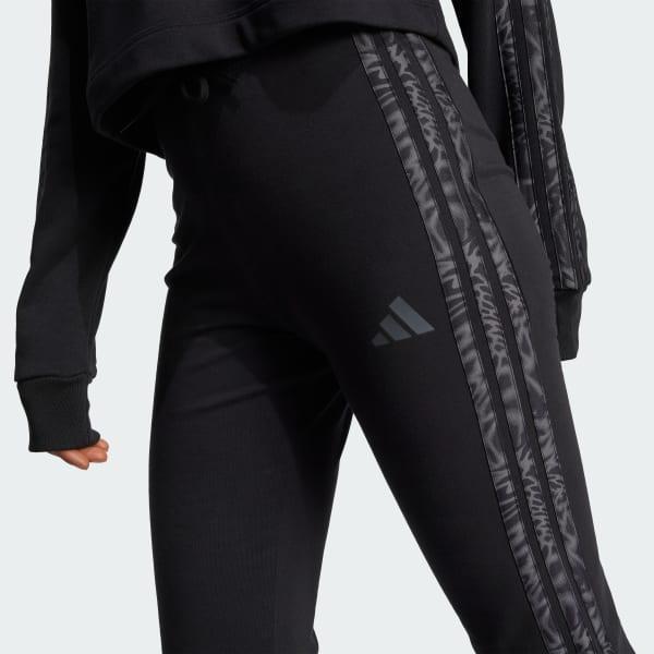 adidas Essentials 3-Stripes Print Cotton Leggings Black S Womens Product Image