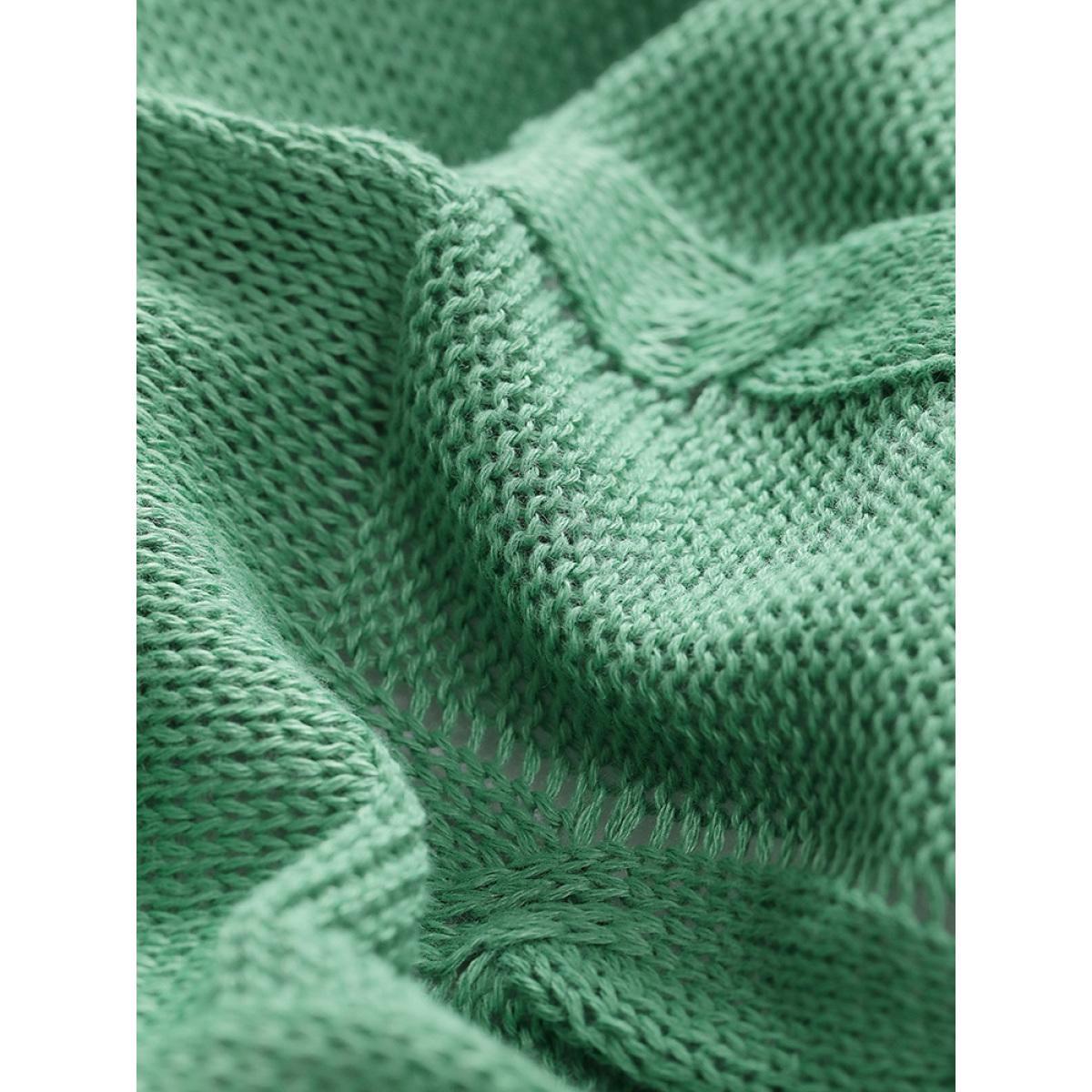 Plus Size Solid Ties Front Cable Knit Cardigan Green Women Casual Long Sleeve Dailywear Cardigans BloomChic 14-16/1X Product Image