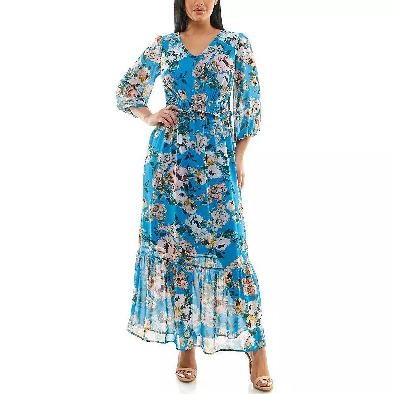 Women's Nina Leonard Chiffon Printed Maxi Dress, Size: Small, Red Team Product Image