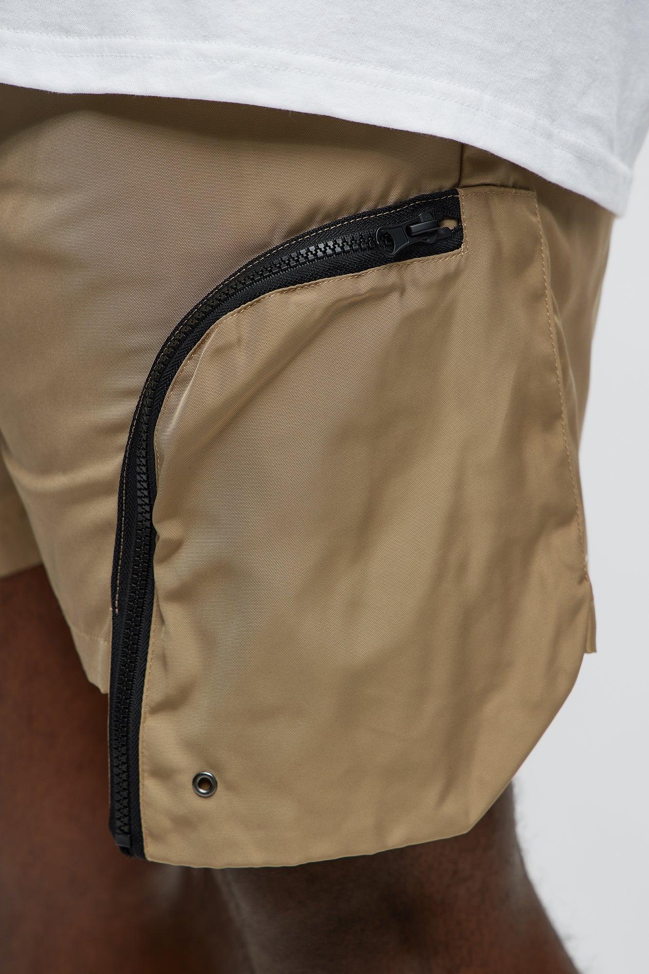 Cargo Pockets Relaxed Drawstring Shorts - Taupe Product Image
