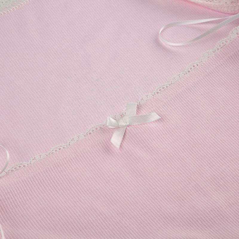 Cap-Sleeve Queen Anne Neckline Lace Trim Crop Top Product Image