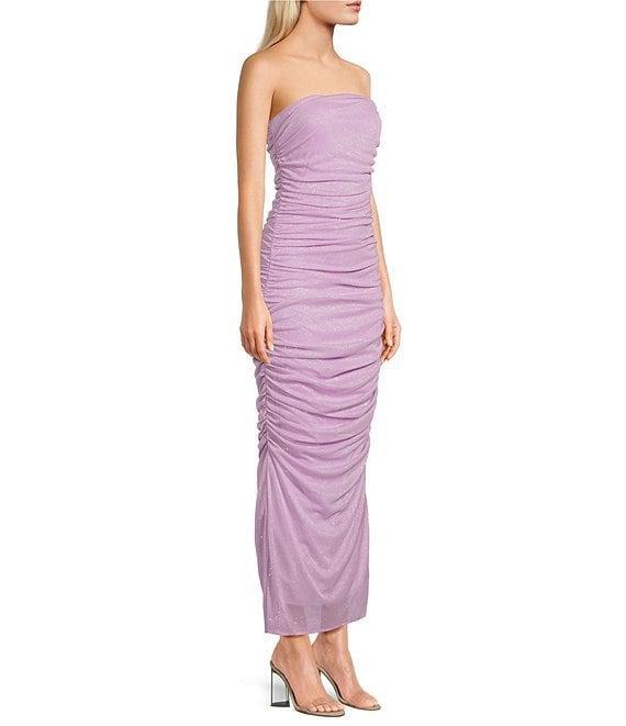 Jump Glitter Strapless Ruched Midi Dress Product Image