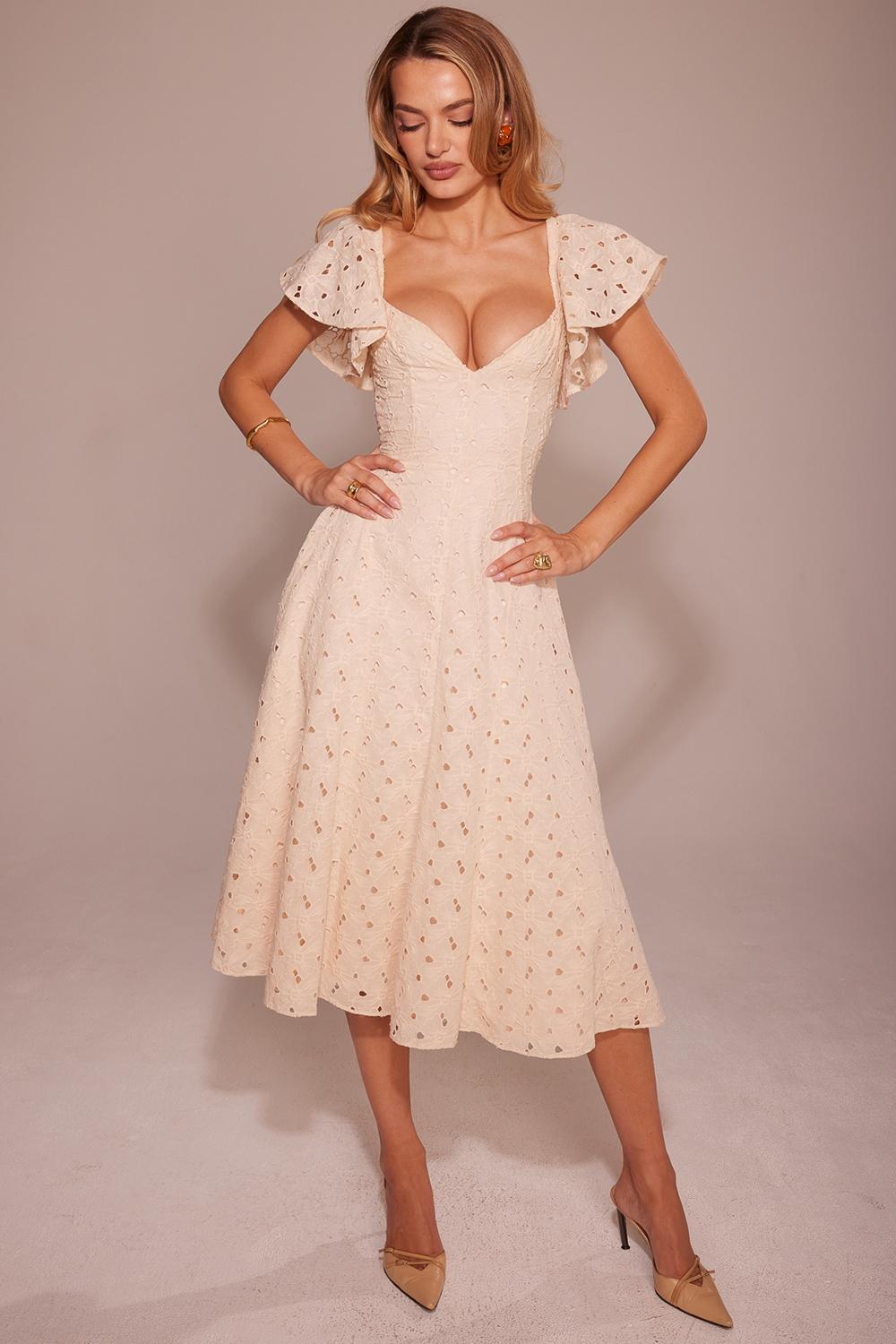 Amaya Cream Tea Broderie Anglais Midi Dress Product Image