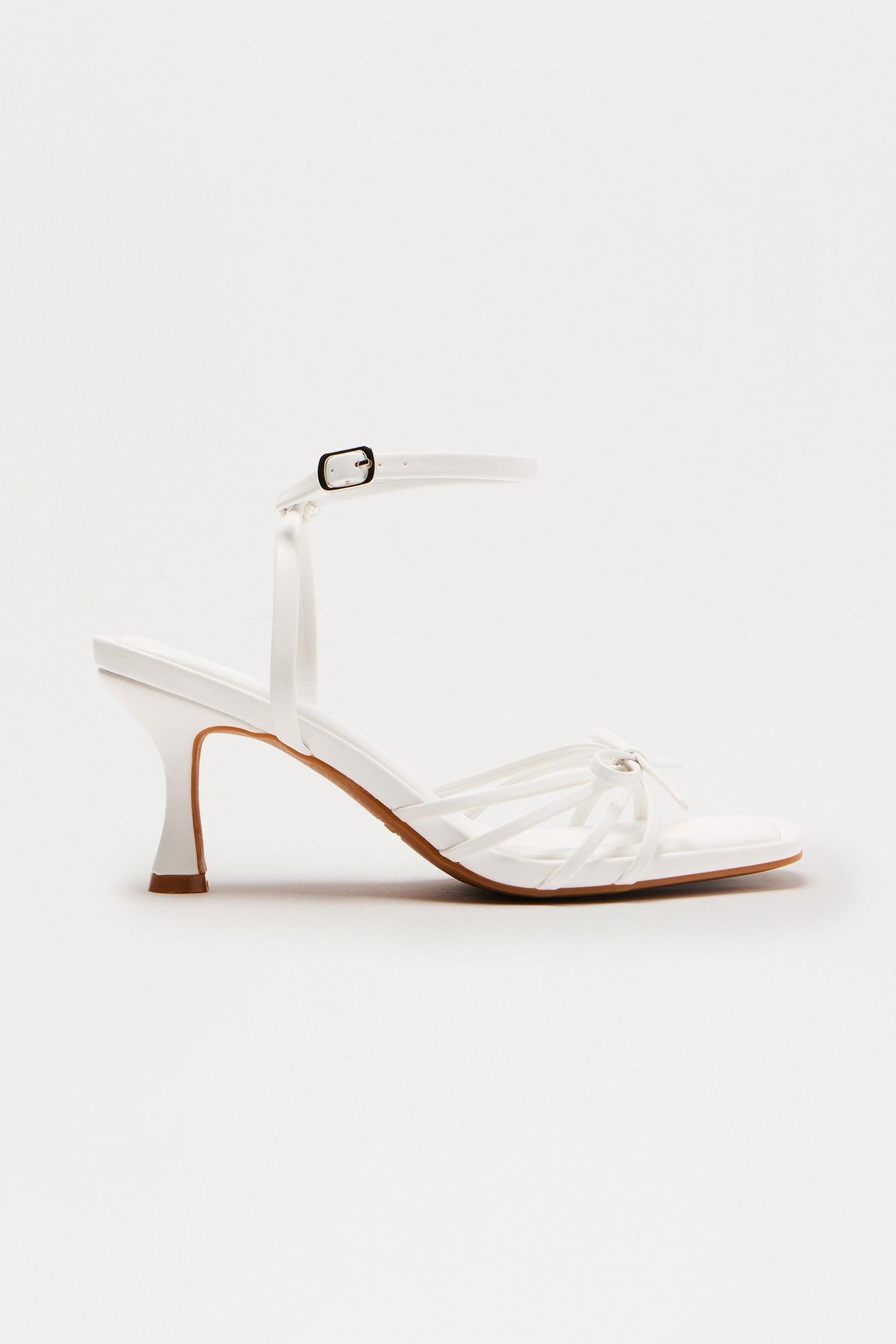 Vero Bow Faux Leather Heels - White Female Product Image