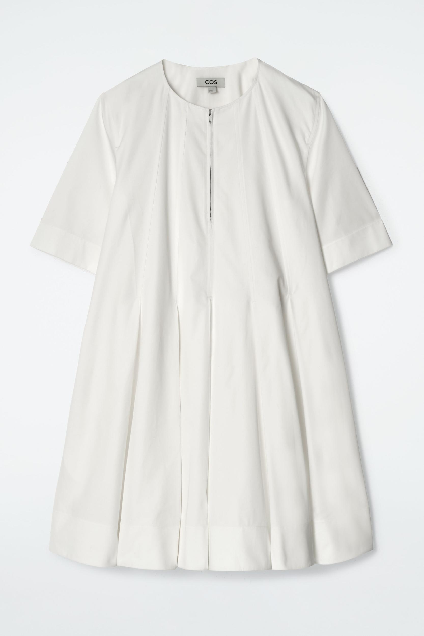PLEATED ZIP UP COTTON MINI DRESS Product Image