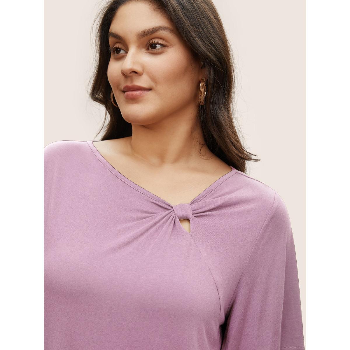 Plus Size Supersoft Essentials Twist Front Asymmetrical Neck T-shirt Lilac Women Elegant Non Plain Asymmetrical Neck Everyday T-shirts BloomChic 12/L Product Image