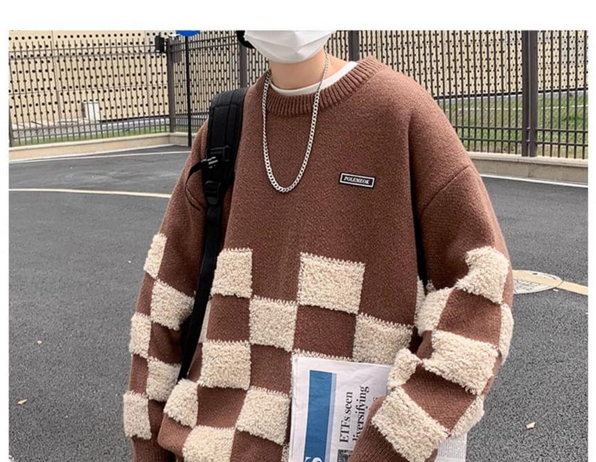Crew Neck Checker Sweater Product Image