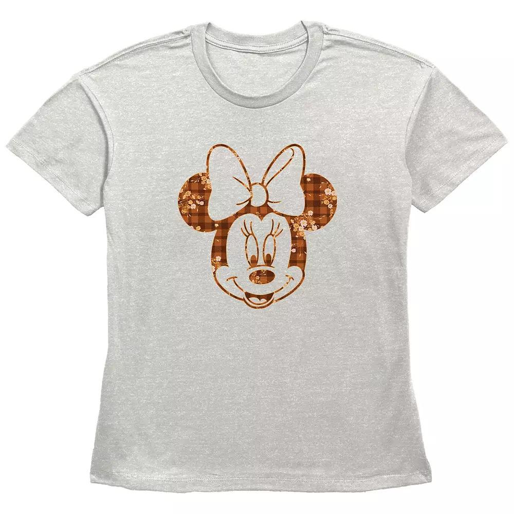 Disney's Minnie Mouse Plaid Floral Print Women's Graphic Tee, Size: Small, Oatmeal Product Image