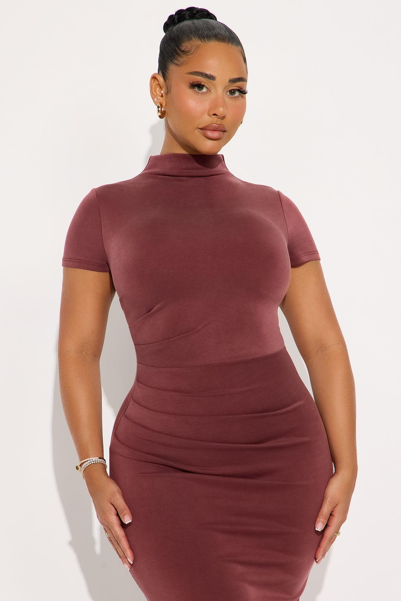 Belle Mock Neck Maxi Dress - Burgundy Product Image