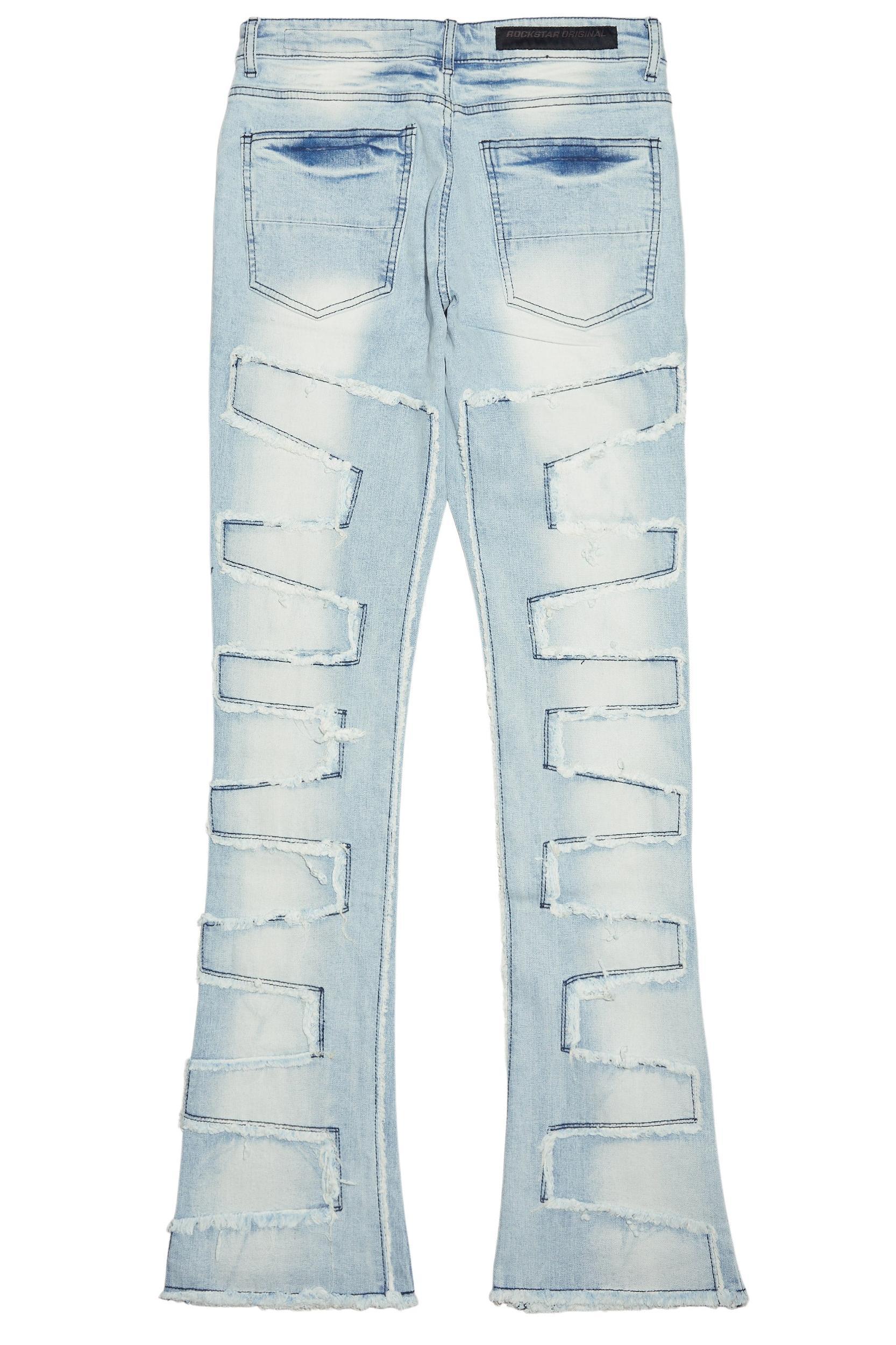 Shake Light Blue Rhinestone Stacked Flare Jean Male Product Image