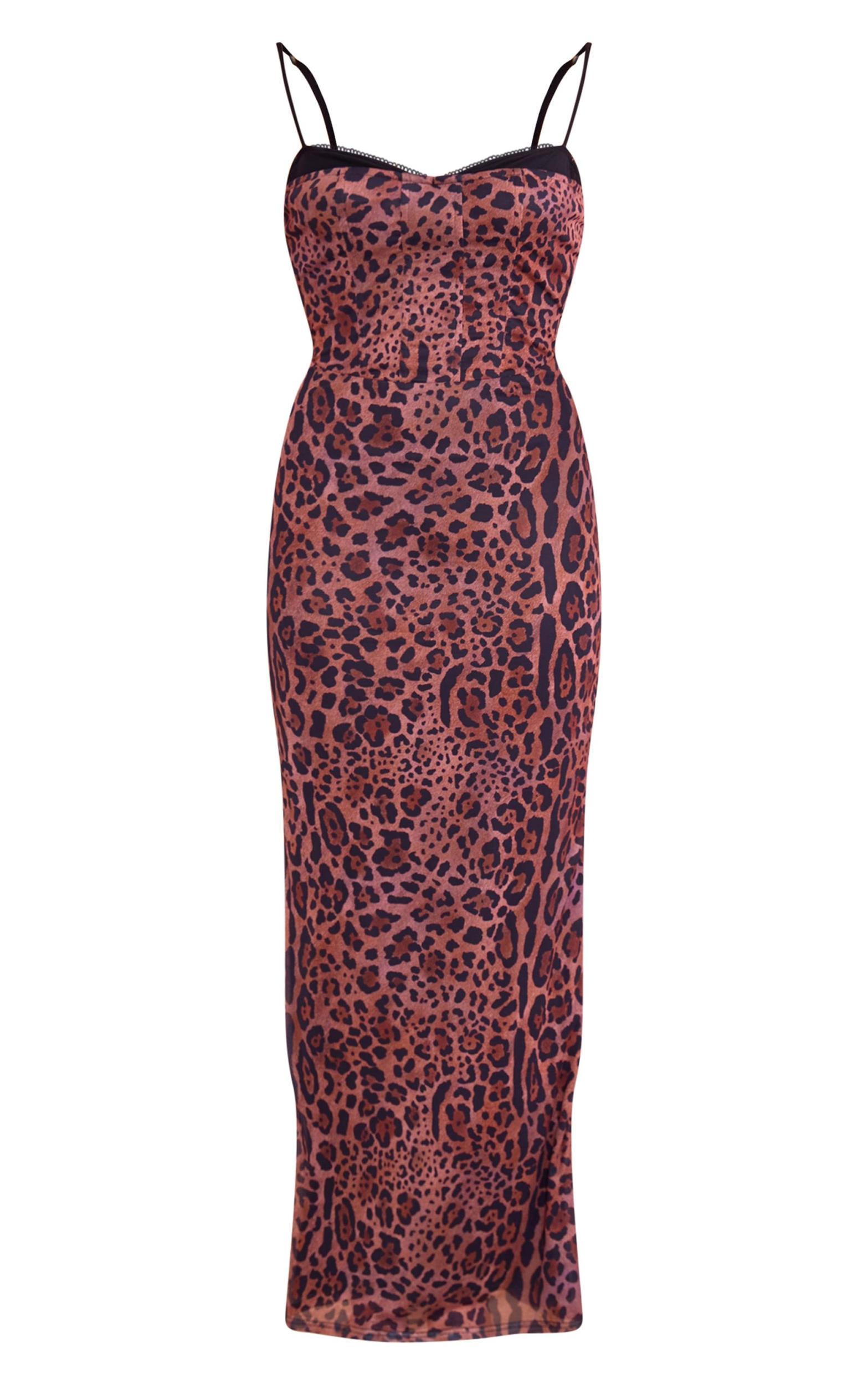 Leopard Print Mesh Cup Cami Maxi Dress Product Image