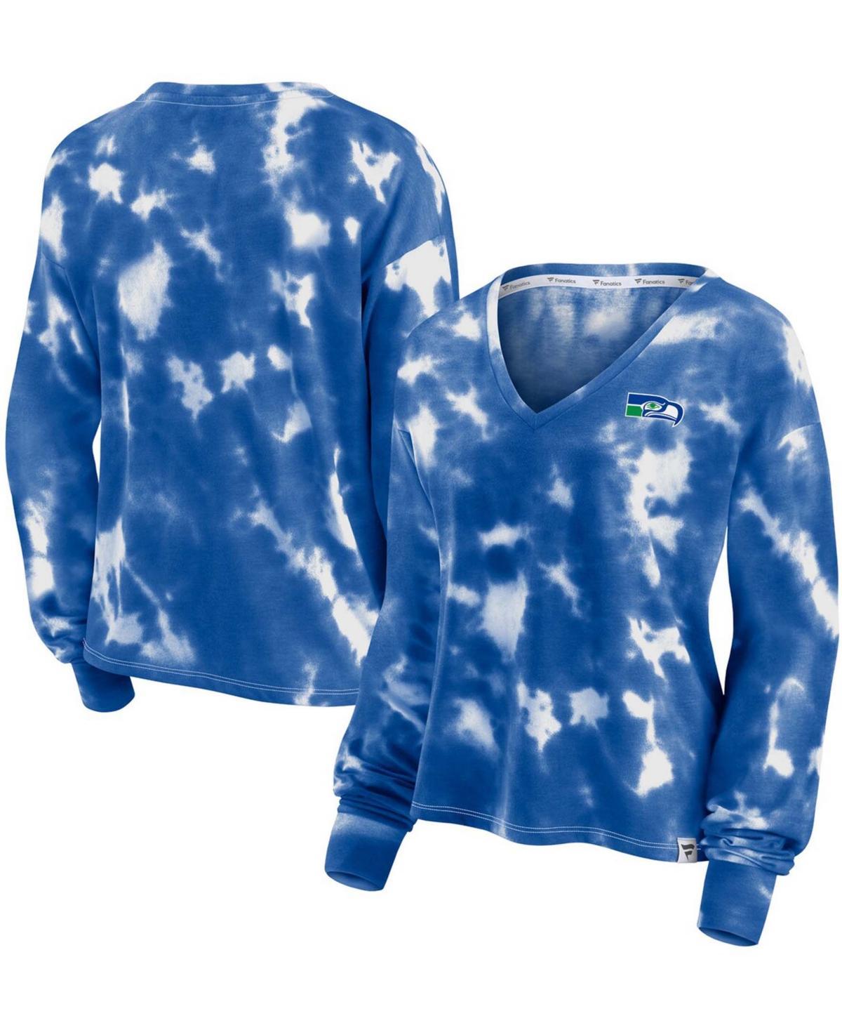 Women's Fanatics Branded White/Navy Boston Red Sox Tie-Dye V-Neck Pullover Cropped Tee, Size: XL Product Image