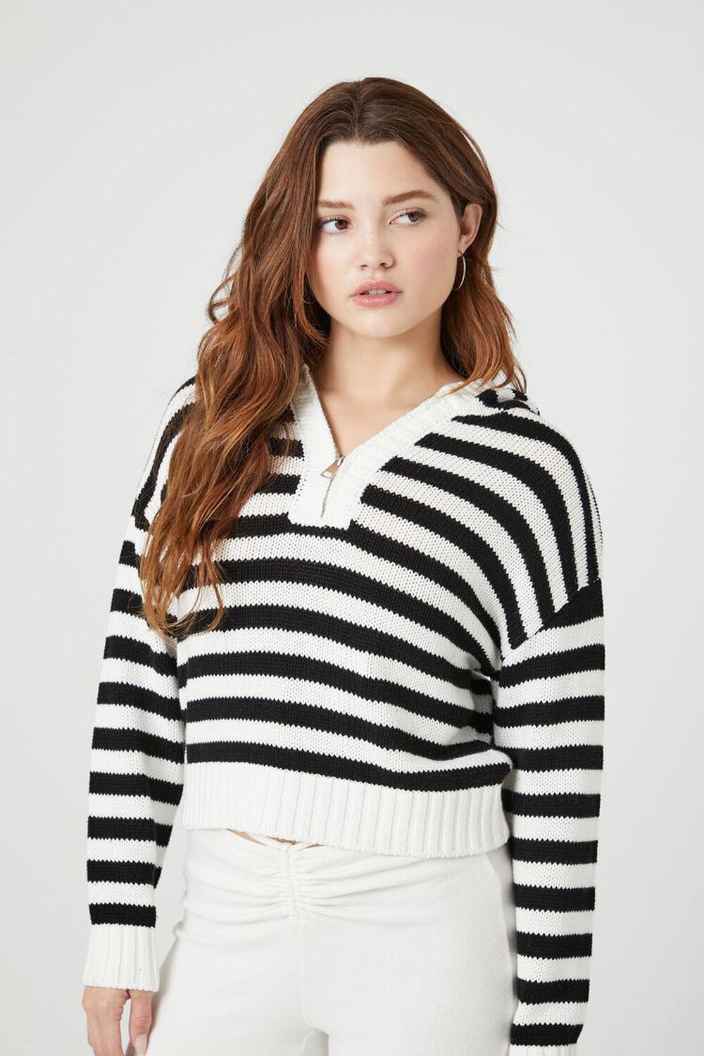 Striped Hooded Half-Zip Sweater | Forever 21 Product Image