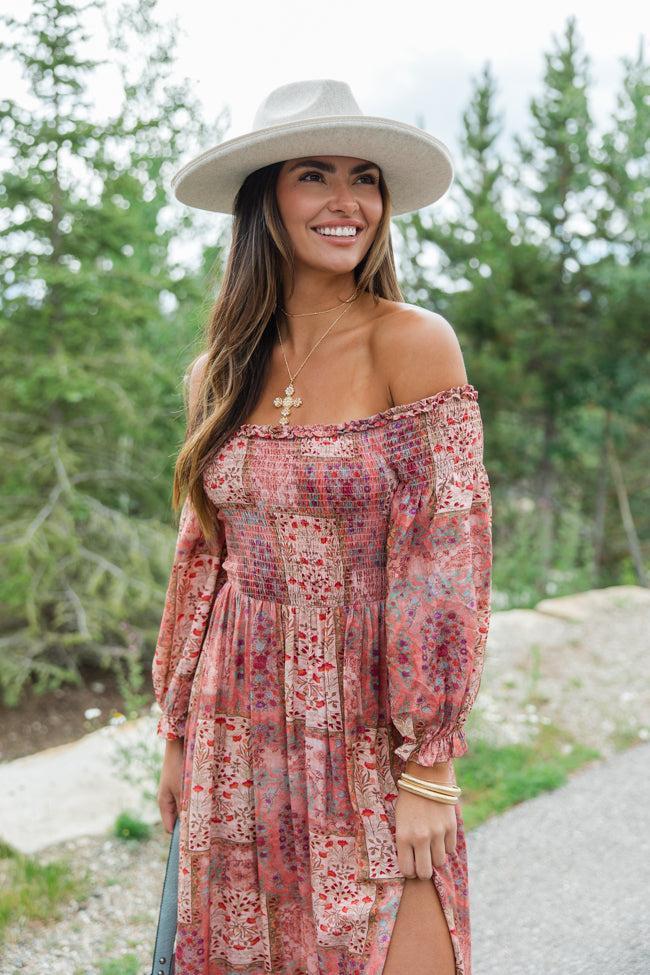 Sounds In My Mind Brick Off The Shoulder Printed Maxi Dress FINAL SALE Product Image