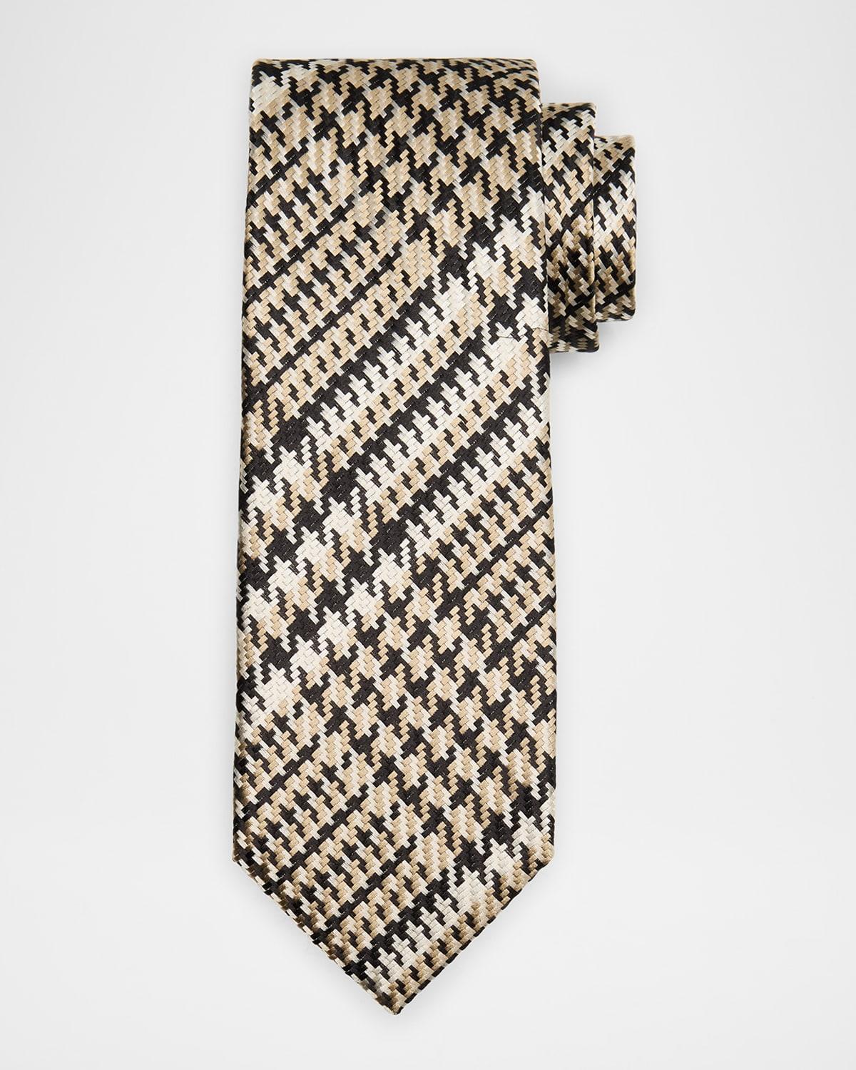 Mens Houndstooth Check Silk Tie Product Image