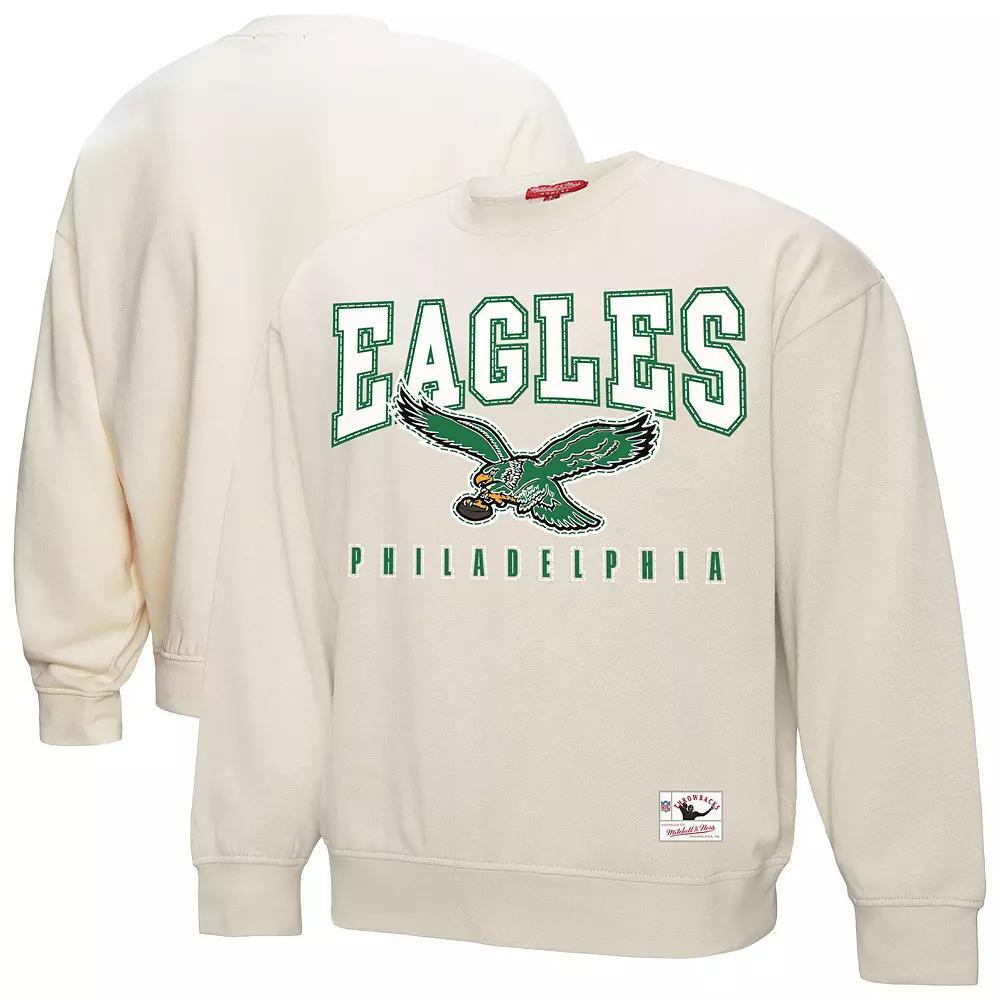 Women's Mitchell & Ness Cream Philadelphia Eagles Fandom Fleece Pullover Sweatshirt, Size: XL, Beige Product Image