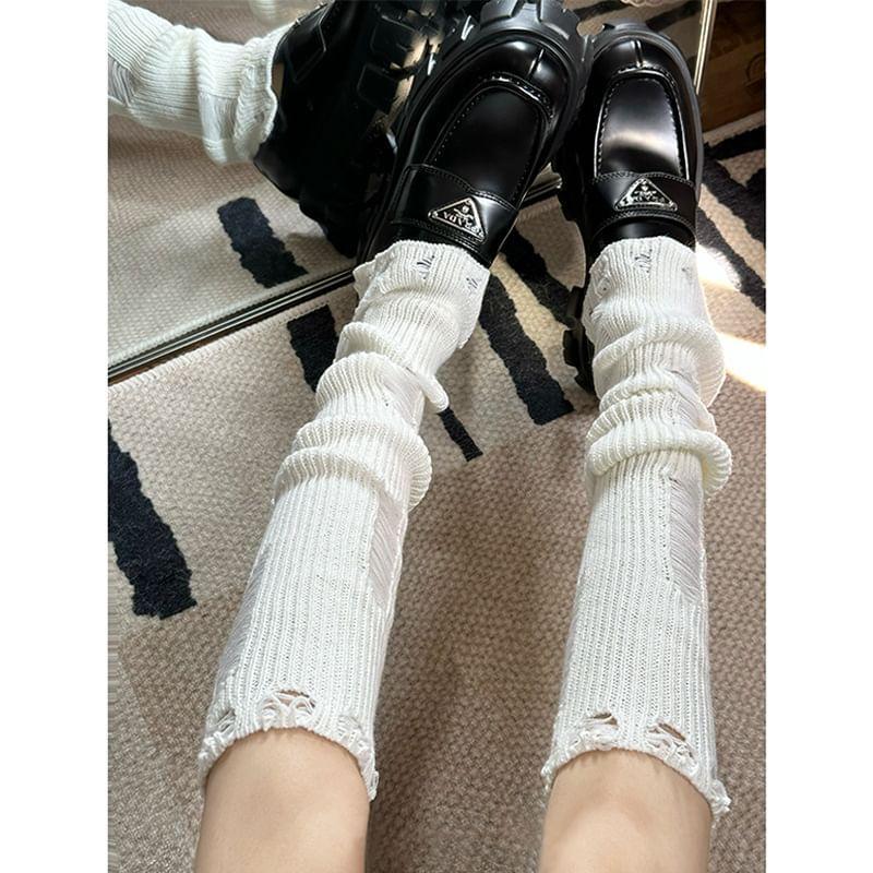 Distressed Ribbed Knit Leg Warmers Product Image