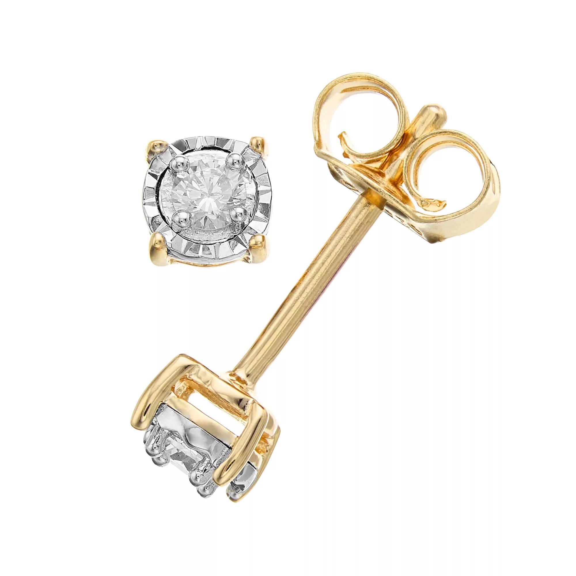 Diamond Brilliance Sterling Silver 1/10 Carat T.W. Lab-Created Diamond Round Miracle Stud Earrings, Women's, Yellow Tone Product Image