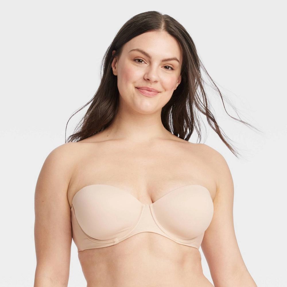 Women's Lightly Lined Strapless Bra - Auden™ Beige 36C: High Support, Mesh Liner, Adjustable Strap Product Image
