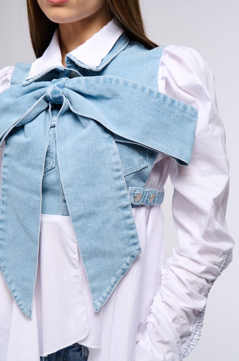 FAITH DENIM TIE POPLIN BLOUSE Product Image