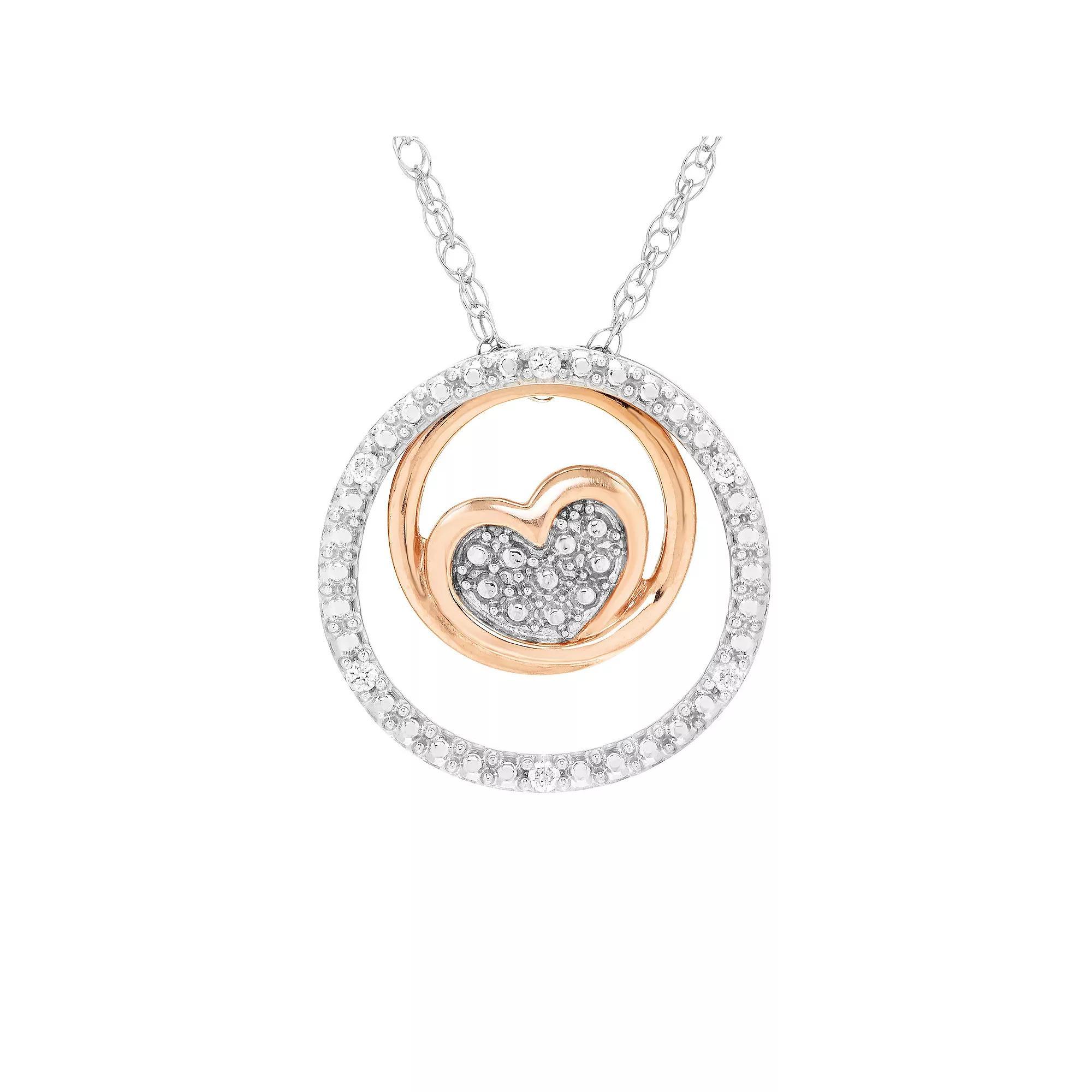 Boston Bay Diamonds 14k Rose Gold Two Tone Sterling Silver Diamond Accent Three-in-One Heart Circle Pendant, Women's, Size: 18" Product Image