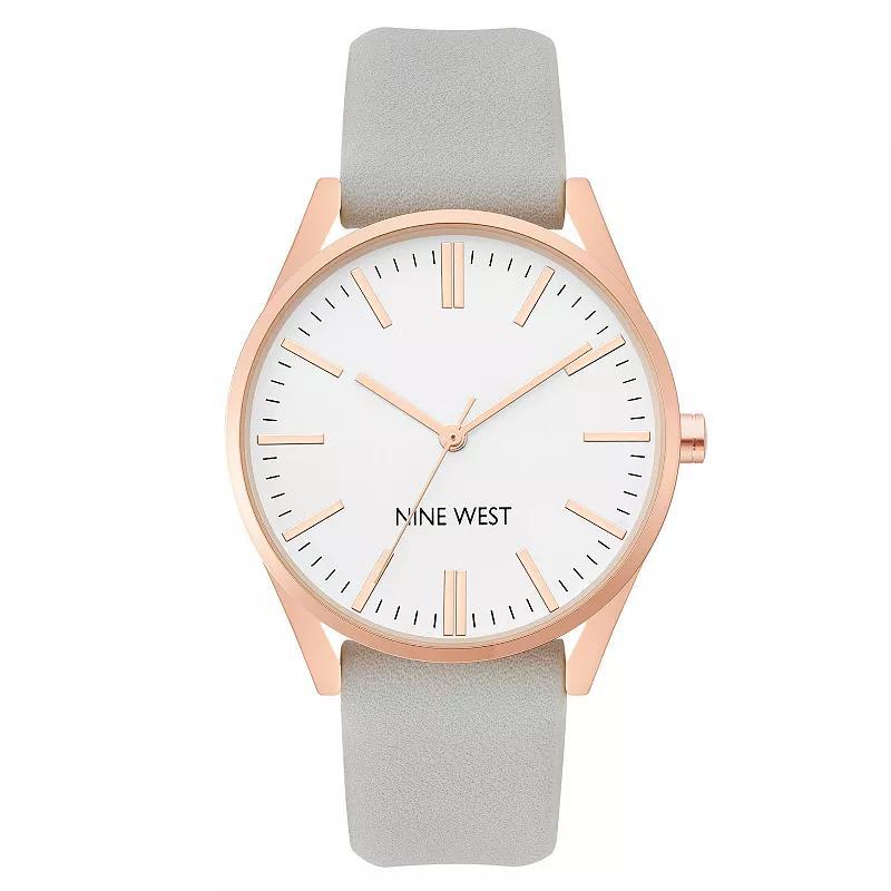 Nine West Womens Faux Leather Strap Watch Rose Gold Tone Gray Product Image