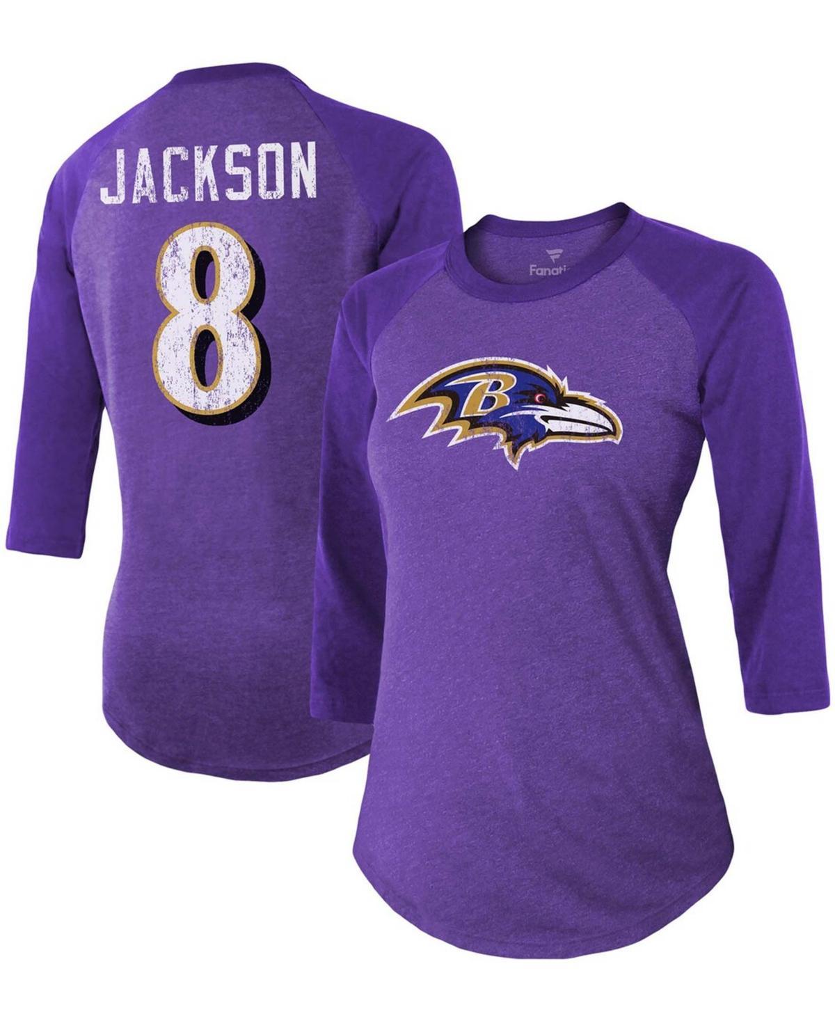 Women's Fanatics Branded Lamar Jackson Purple Baltimore Ravens Team Player Name & Number Tri-Blend Raglan 3/4-Sleeve T-Shirt, Size: Small Product Image