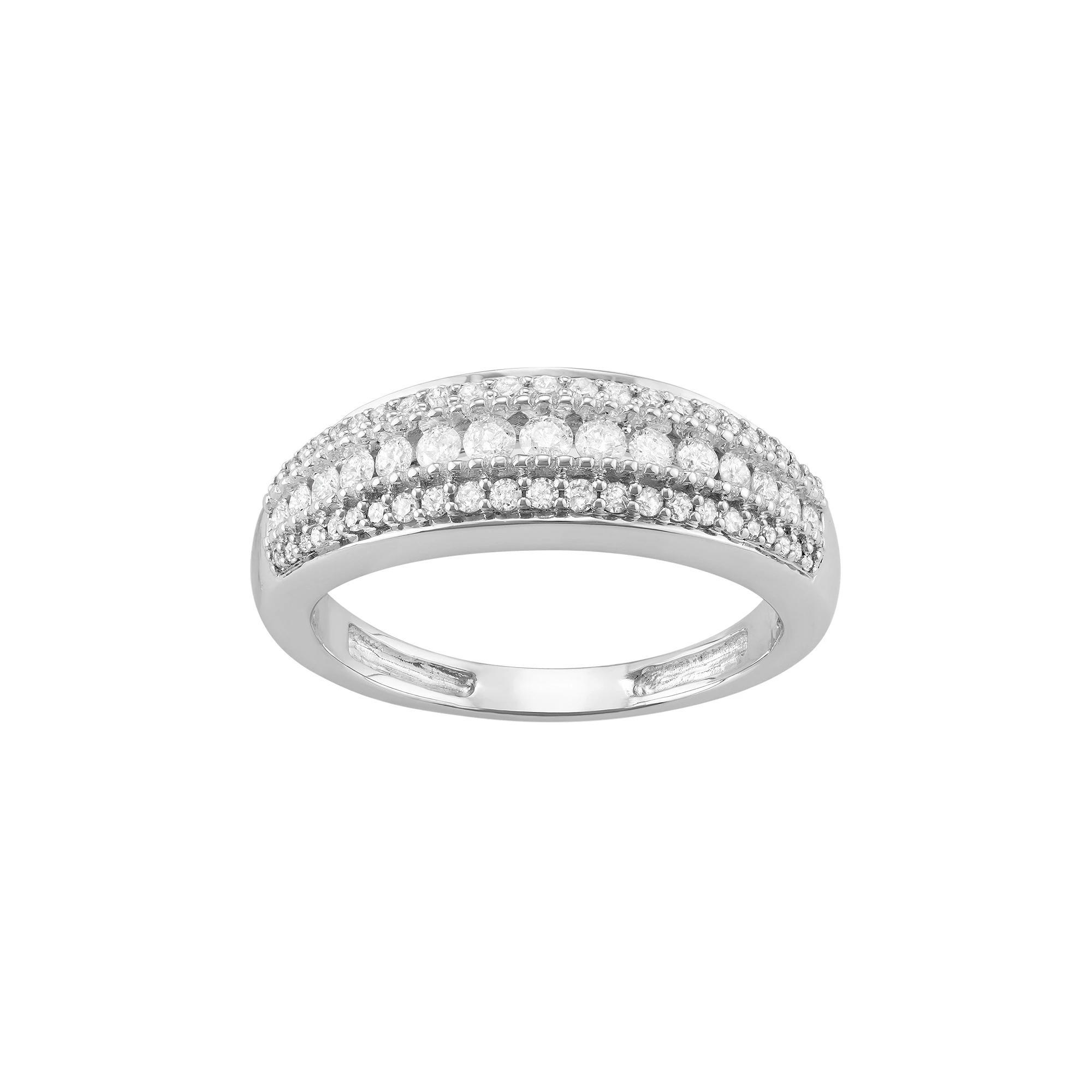 10k White Gold 1/2 Carat T.W. Diamond Multi Row Ring, Women's, Size: 7, 10k Whgold Product Image