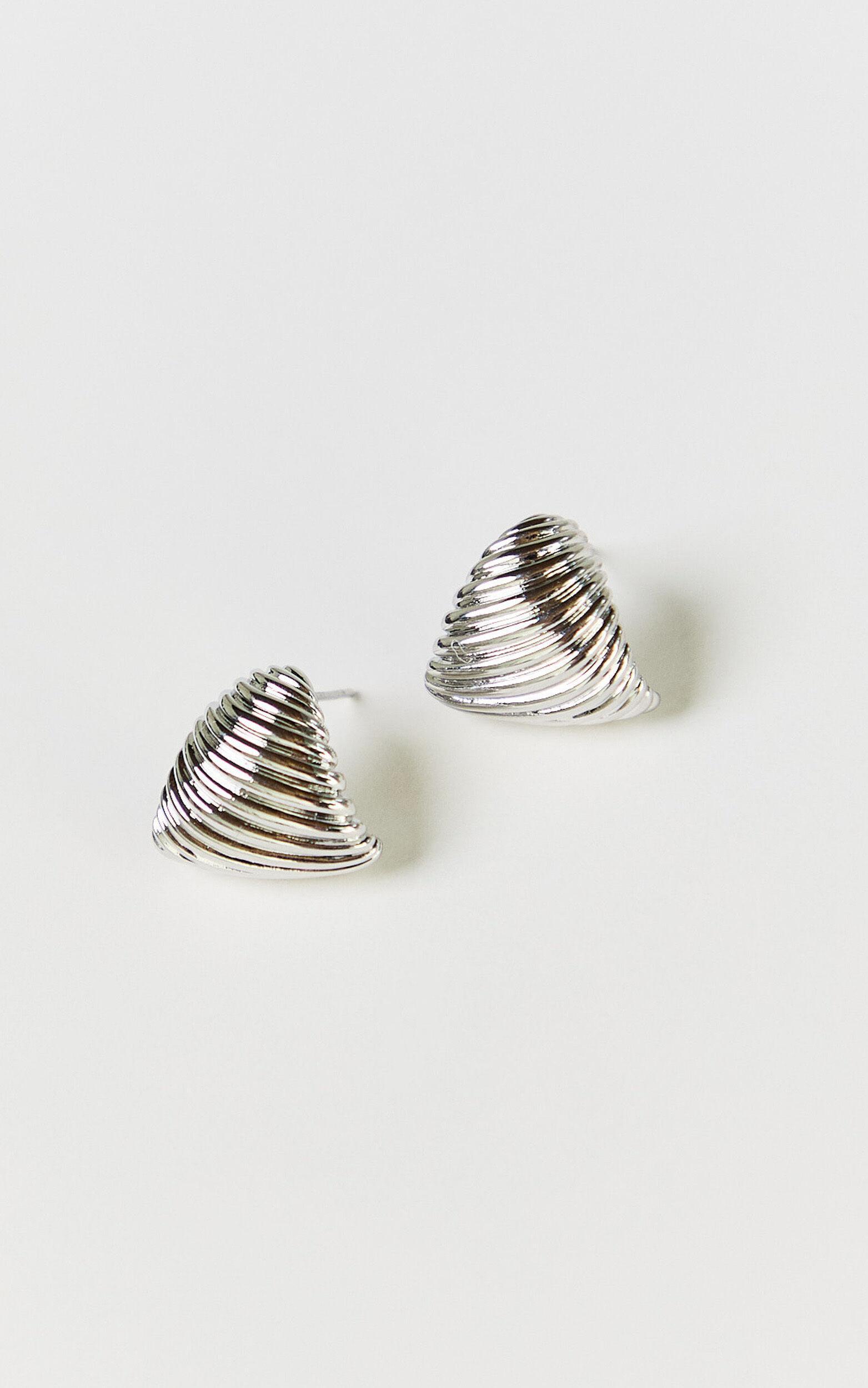 Rhianna Earrings - Ridge Stud Earrings in Silver Product Image