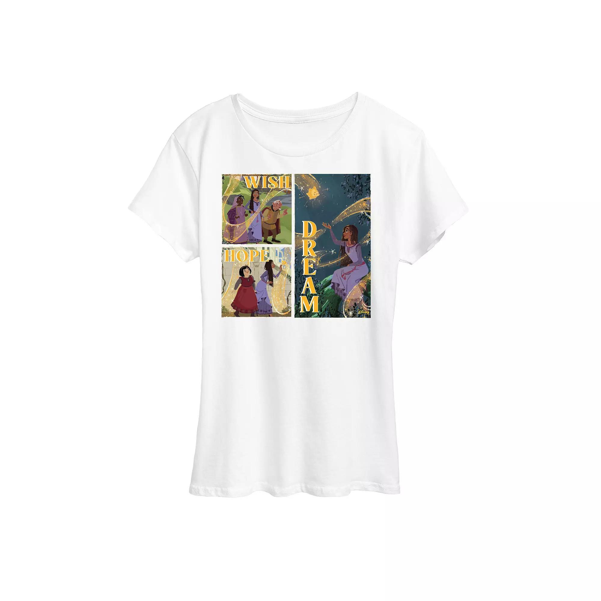 Disneys Wish Womens Wish Hope Dream Graphic Tee, Girls Heather Grey Product Image