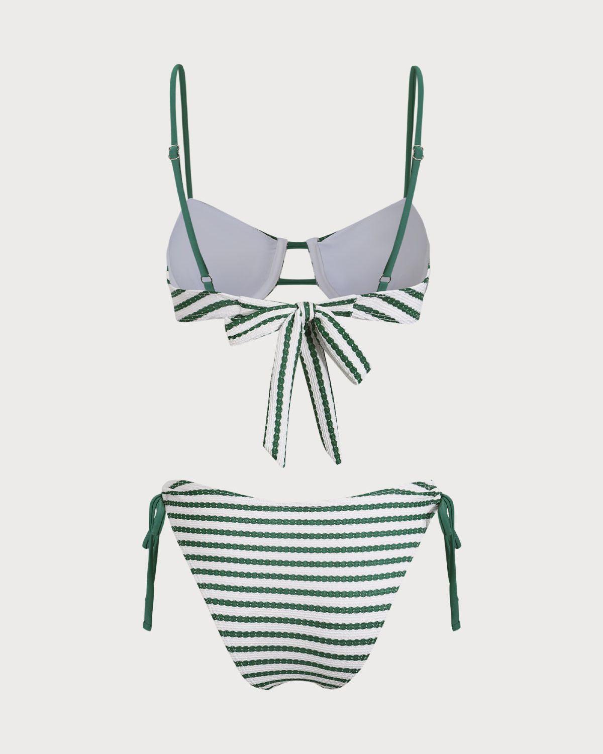 Green Striped Underwire Bikini Set Product Image